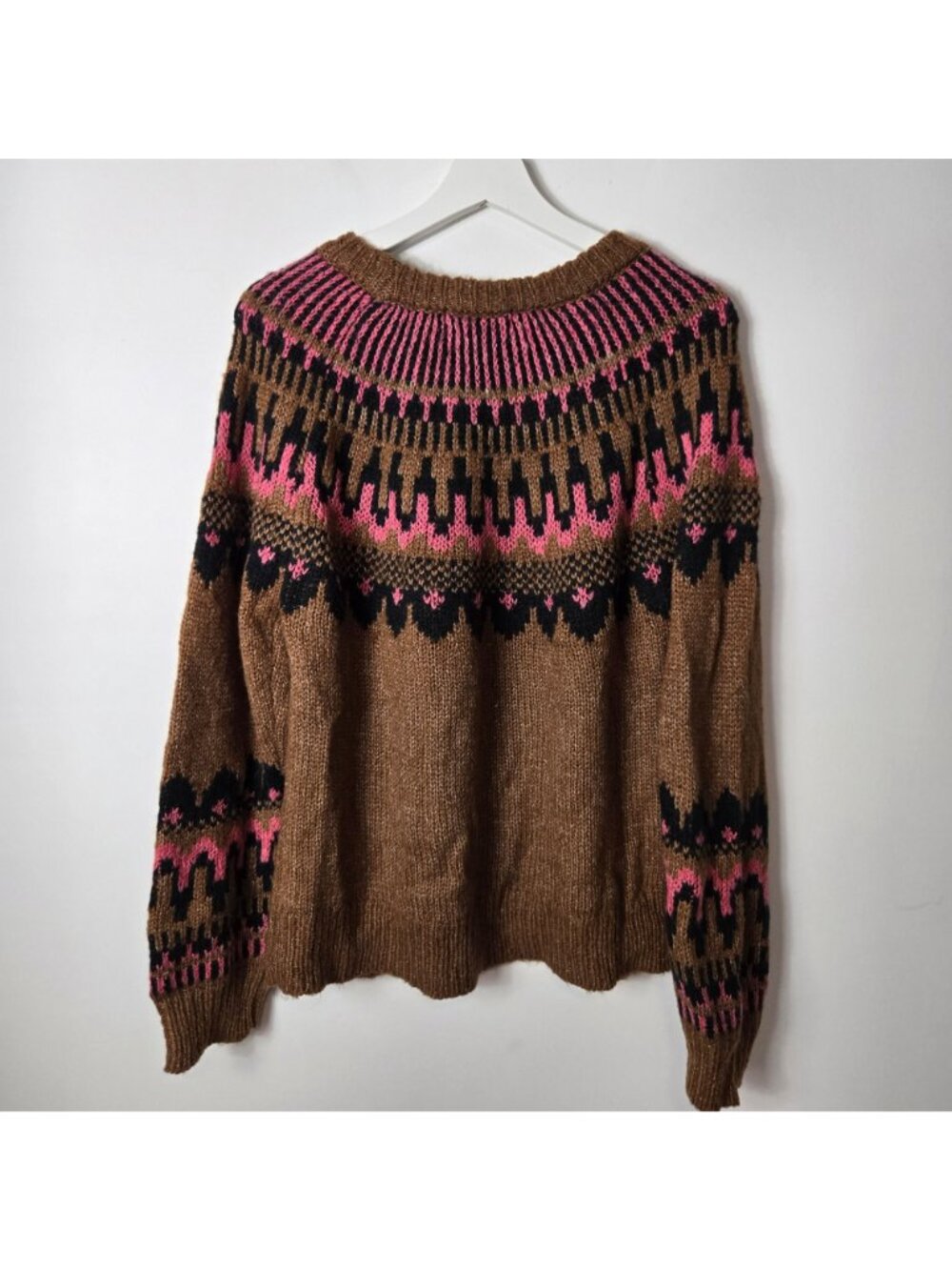 Knox Rose Fair Isle Pullover Crewneck Sweater Size L Fuzzy Soft - Picture 2 of 7